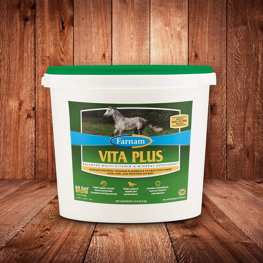 Farnam Vita Plus Balanced Multi-Vitamin & Mineral Horse Supplement, Provides Balanced Nutrition To Support Overall Health And Performance, 7.5 Pounds, 60 Day Supply