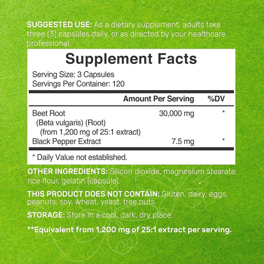 Beet Root Capsules 30000Mg Per Serving, 360 Count, With Black Pepper Extract  Enhanced Absorption, Pure Beet Root Powder Source