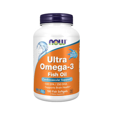NOW Supplements, Ultra Omega-3, 500 EPA and 250 DHA, Cardiovascular Support*, 180-Fish Gelatin Softgels