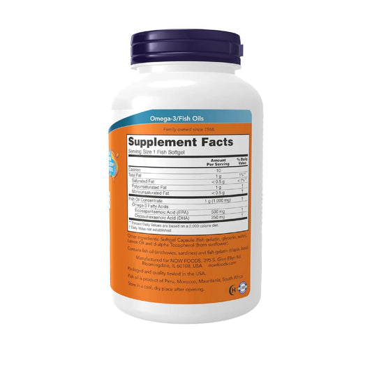 NOW Supplements, Ultra Omega-3, 500 EPA and 250 DHA, Cardiovascular Support*, 180-Fish Gelatin Softgels