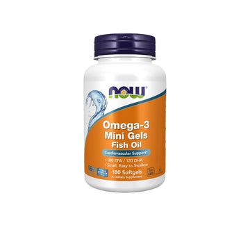 Now Supplements, Omega-3 Mini Gels, 180 Epa/120 Dha, Molecularly Distilled, Cardiovascular Support*, 180 Softgels