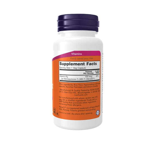 Now Supplements, Mk-7 Vitamin K-2 100 Mcg, Cardiovascular Support*, Supports Bone Health*, 120 Veg Capsules