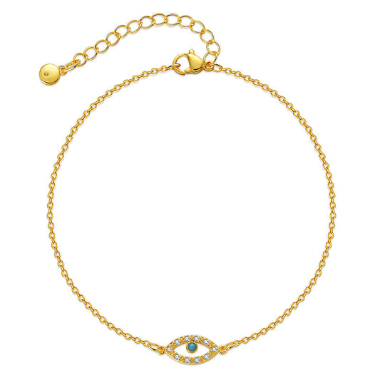 18K Real Gold Hollow Eye Turquoise Anklet – Inlaid Zircon Foot Jewelry, Niche Wholesale Style