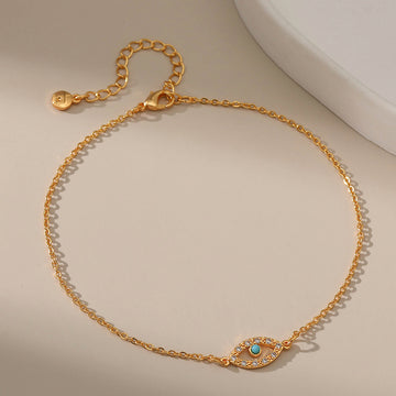 18K Real Gold Hollow Eye Turquoise Anklet β Inlaid Zircon Foot Jewelry, Niche Wholesale Style