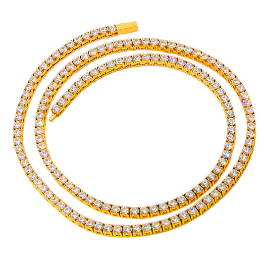 18K White Gold Titanium Steel Zircon Tennis Necklace – Trendy Light Luxury Hip-Hop Full Diamond Style