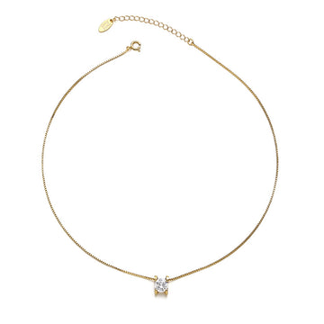 18K Real Gold Plated Brass Zircon Pendant Necklace – European & American Minimalist Niche Design, Versatile Fashion Jewelry