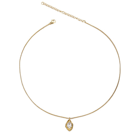 18K Real Gold Plated Brass Zircon Pendant Necklace – European & American Minimalist Niche Design, Versatile Fashion Jewelry