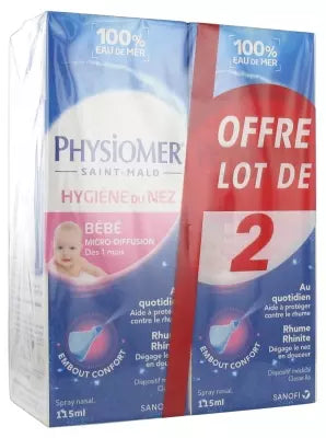Physiomer Baby Nasal Care Micro-Diffusion Spray – Gentle Daily Cleansing for Babies, 2 x 115ml