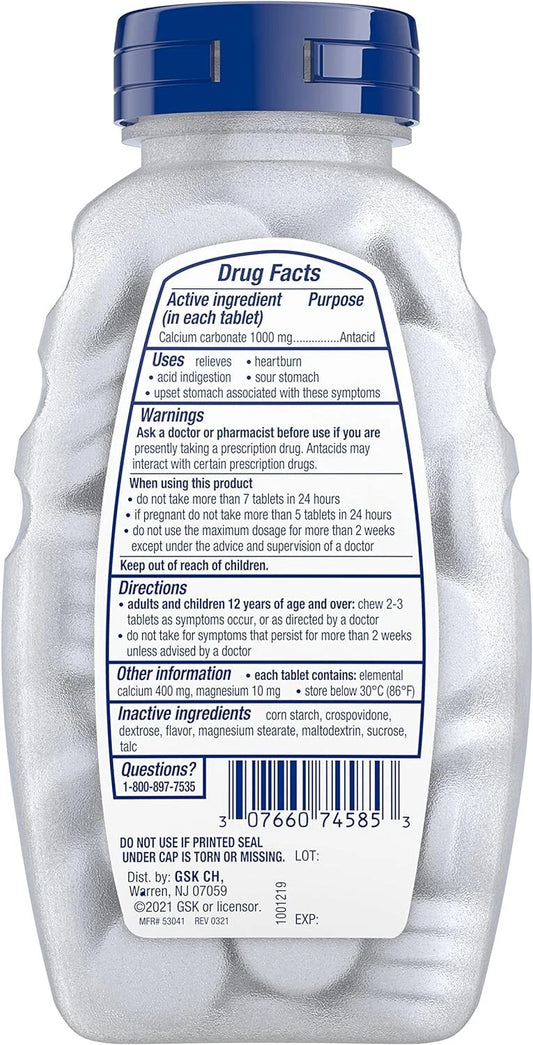 Tums Ultra 1000 Antacid, Peppermint 72 Chewable Tablets