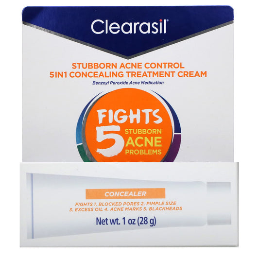 Clearasil, Stubborn Acne Control, 5-in-1 Concealing Treatment Cream(28 g)