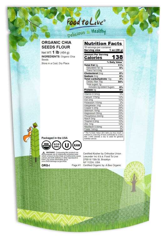 Organic Chia Seeds Flour- Non-Gmo Meal, Kosher, Raw Chia Powder, Vegan Ground Seeds, Cold Milled Meal, Bulk – By Food To Live