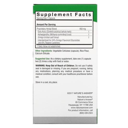 Nature'S Answer, Brainstorm 2, Herbal Combination, 450 Mg