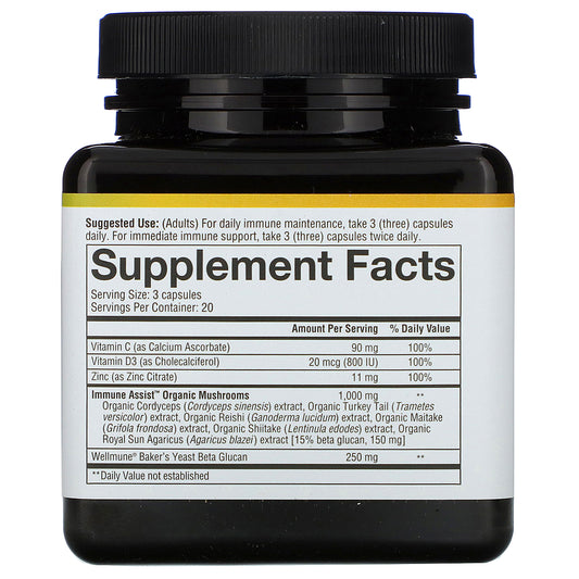 Youtheory Immune+ Daily Wellness - Vegetarian Immune Support Supplement With Vitamin C, Vitamin D3 & Zinc* - Mushroom Supplement With Turkey Tail, Cordyceps & Reishi - 60 Vegetarian Caps