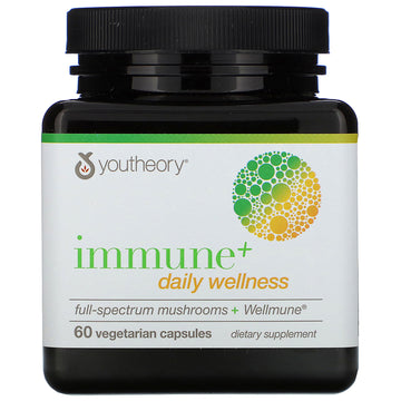 Youtheory Immune+ Daily Wellness - Vegetarian Immune Support Supplement With Vitamin C, Vitamin D3 & Zinc* - Mushroom Supplement With Turkey Tail, Cordyceps & Reishi - 60 Vegetarian Caps