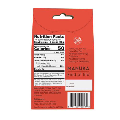 Organic Manuka Honey Drops Ginger with Echinacea 4 Oz By Wed