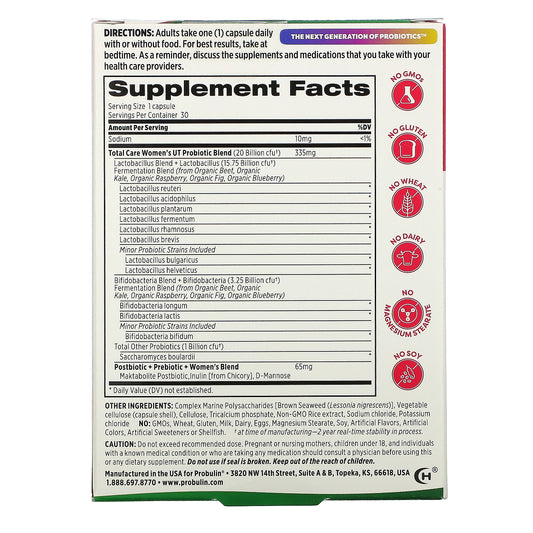 Probulin, Total Care Womens Ut Probiotic, 20 Billion Cfu Capsules
