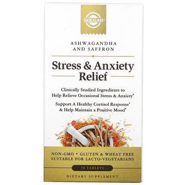 Solgar, Stress & Anxiety Relief, Ashwagandha And Saffron Tablets