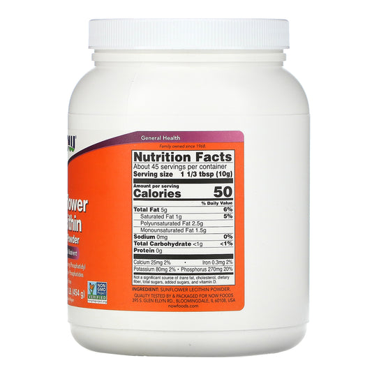 Now Foods, Sunflower Lecithin, Pure Powder, 1 Lb (454 G)