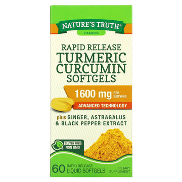 Nature'S Truth, Turmeric Curcumin Plus Ginger, Astragalus And Black Pepper Extract, 800 Mg Rapid Release Liquid Softgels