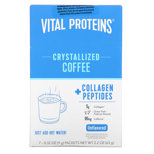 Vital Proteins, Crystallized Coffee + Collagen Peptides, Unflavored, 0.32 Oz (9 G) Each