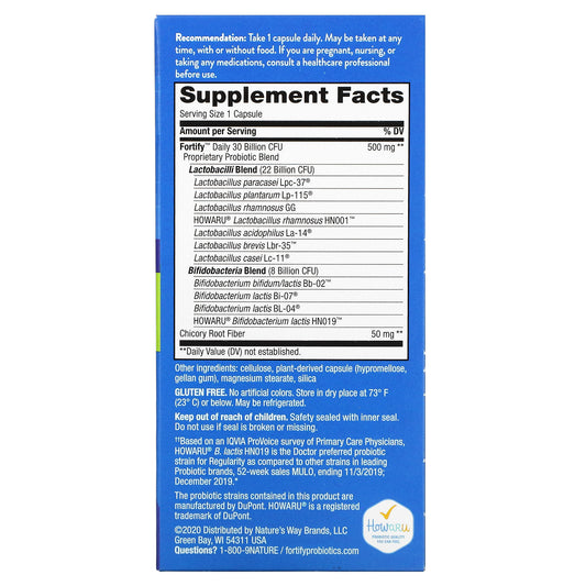 Nature'S Way, Fortify, Daily Probiotic + Prebiotics, Everyday Care, 30 Billion Cfu Delayed-Release Veg Capsules