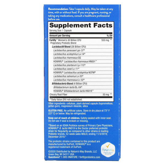 Nature'S Way, Fortify, Women'S Probiotic + Prebiotics, Everyday Care, 30 Billion Delayed-Release Veg. Capsules