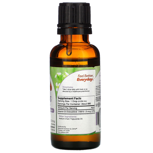 Zahler, Vitamin D3, Advanced D3 Formula, 1,000 Iu, (30 Ml)