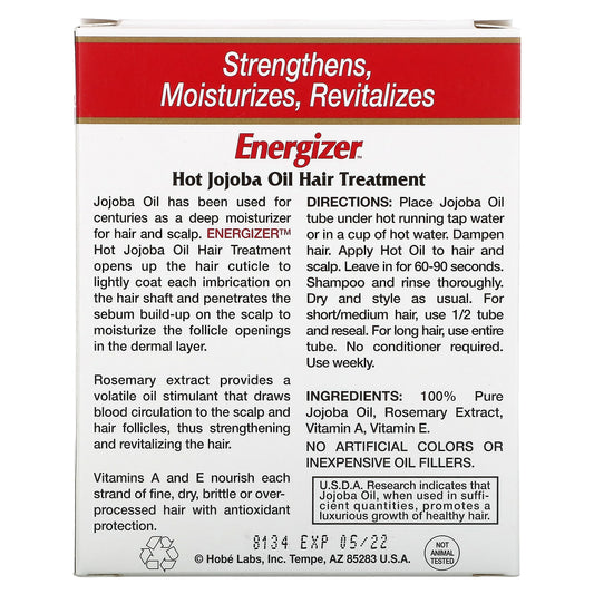 Hobe Labs, Energizer, Hot Jojoba Oil Hair Treatment, Reclosable Tubes, 0.5 fl oz (14.8 ml) Each