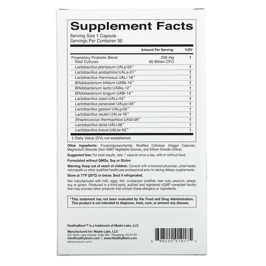 Healthybiom, 65 Billion Cfus Probiotics Veggie Capsules