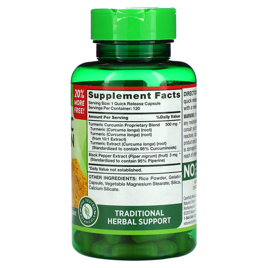 Nature'S Truth, Turmeric Curcumin Complex Plus Black Pepper Extract, 500 Mg Quick Release Capsules