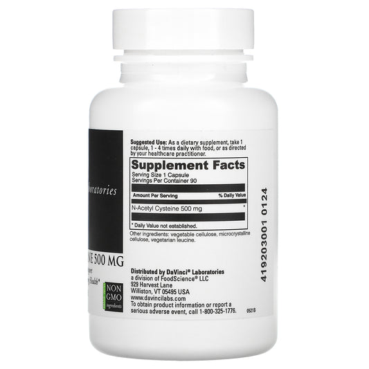 Davinci Laboratories Of Vermont, N-Acetyl Cysteine, 500 Mg Capsules