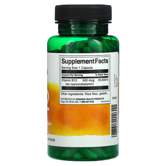 Swanson, Vitamin B12, 500 Mcg, Capsules