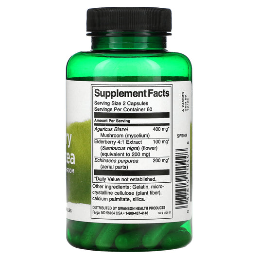 Swanson, Elderberry & Echinacea With Agaricus Blazei Mushroom, Capsules