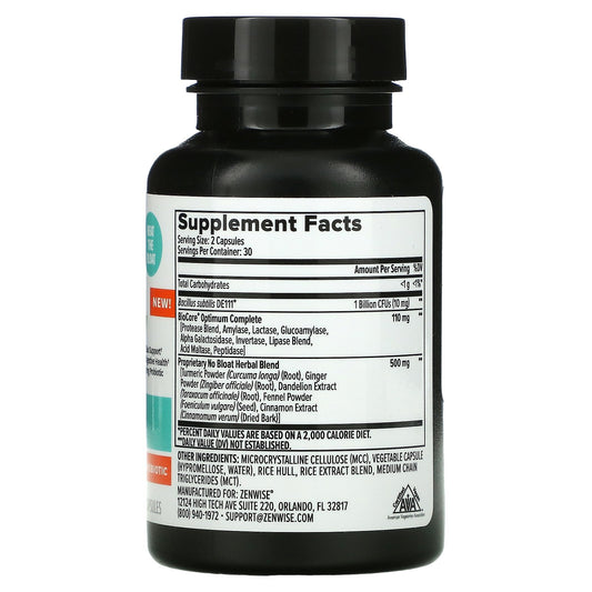 Zenwise Health, No Bloat With De111 Probiotic Vegetable Capsules