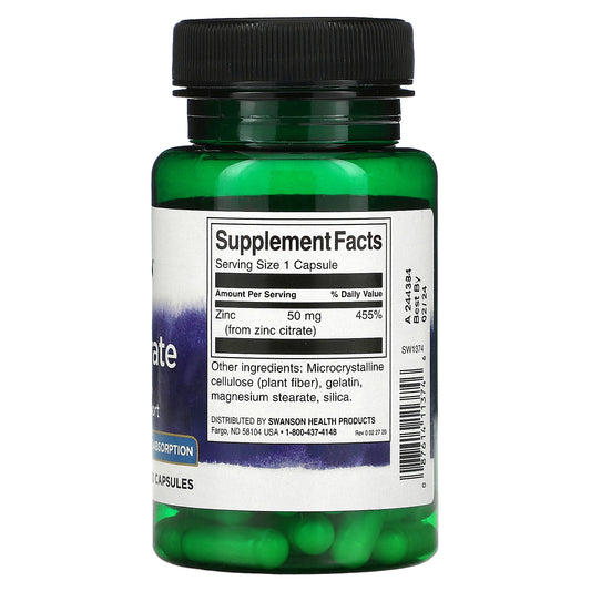Swanson, Zinc Citrate, 50 Mg