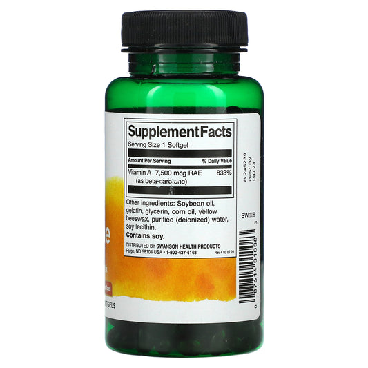 Swanson, Beta Carotene, 25,000 Iu (7,500 Mcg Rae), Softgels