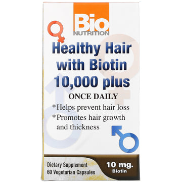 Bio Nutrition, Healthy Hair With Biotin 10,000 Plus,  Vegetarian Capsules
