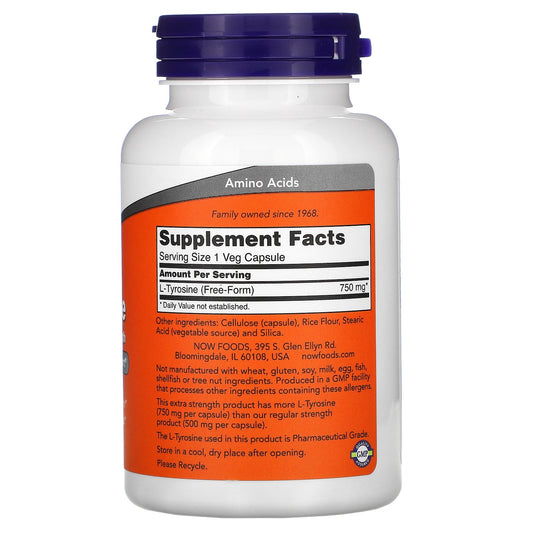 Now Foods, L-Tyrosine, Extra Strength, 750 Mg