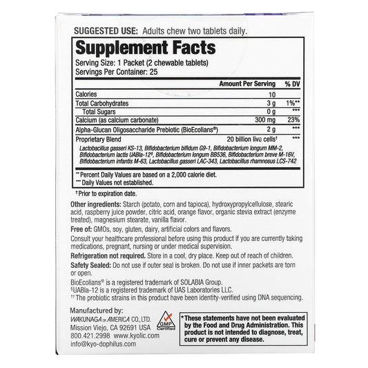 Kyolic, Kyo-Dophilus, Pro+Synbiotic, Berry Smoothie, 20 Billion Cfu Chewable Tablets