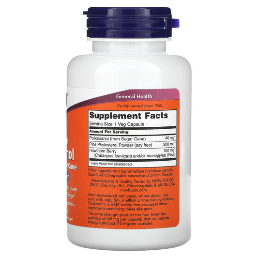 Now Foods, Policosanol, Extra Strength , 40 Mg Veg Capsules