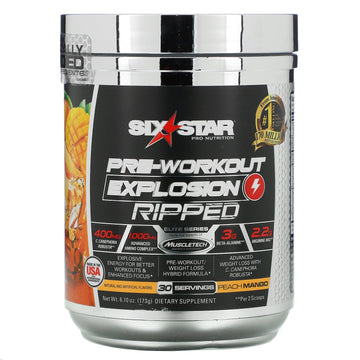 Six Star, Elite Series, Pre-Workout Explosion, Ripped, Peach Mango