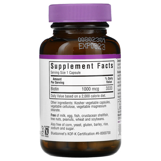 Bluebonnet Nutrition, Biotin, 1,000 Mcg, Vegetable Capsules