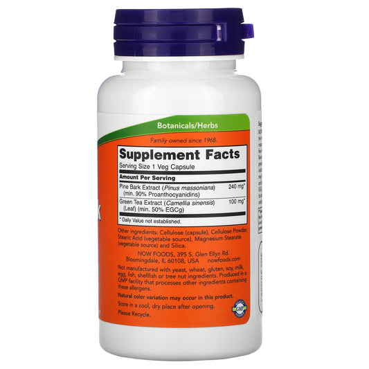 Now Foods Supplements, Pine Bark Extract 240 Mg, 90% Opc Pine Bark Extract, (From The Inner Bark Of Chinese Red Pine), 90 Veg Capsules