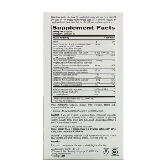 Country Life Bone Solid - Bone Health Supplement With Microcrystalline Hydroxyapatite (Mcha), Calcium, Magnesium, Zinc, Vitamins K2 & D3 For Enhanced Bone Strength & Metabolism