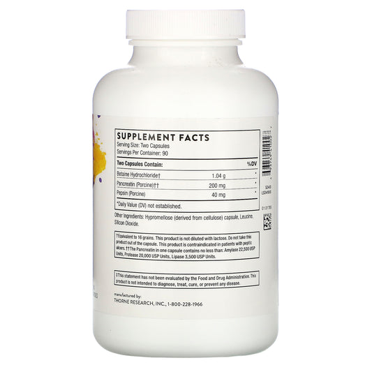 Thorne Research, B.P.P., (Betaine/Pepsin/Pancreatin), Digestive Enzymes Capsules