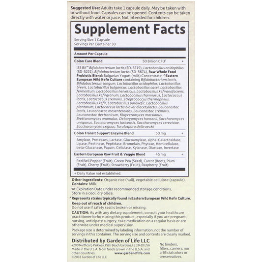 Garden Of Life, Raw Probiotics, Colon Care Vegetarian Capsules