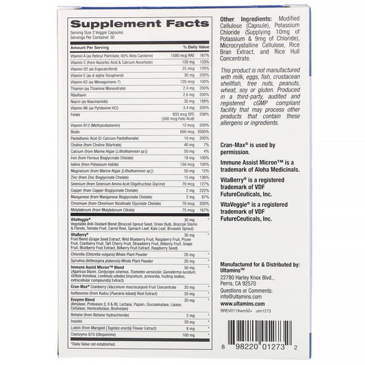 Ultamins, Women'S 50+ Multivitamin With Coq10, Mushrooms, Enzymes, Veggies & Berries