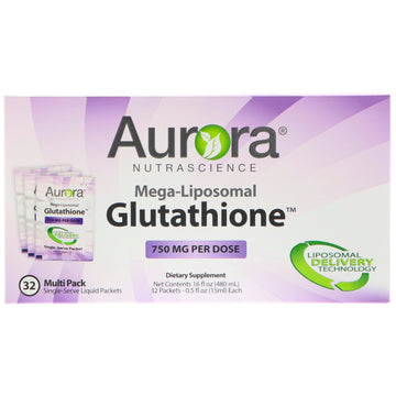 Aurora Nutrascience, Mega-Liposomal Glutathione, 750 Mg, 32 Single-Serve Liquid Packets, 0.5 Fl Oz (15 Ml) Each