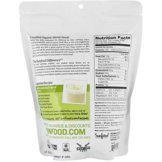 Sunfood, Raw Organic Shelled Hemp Seeds