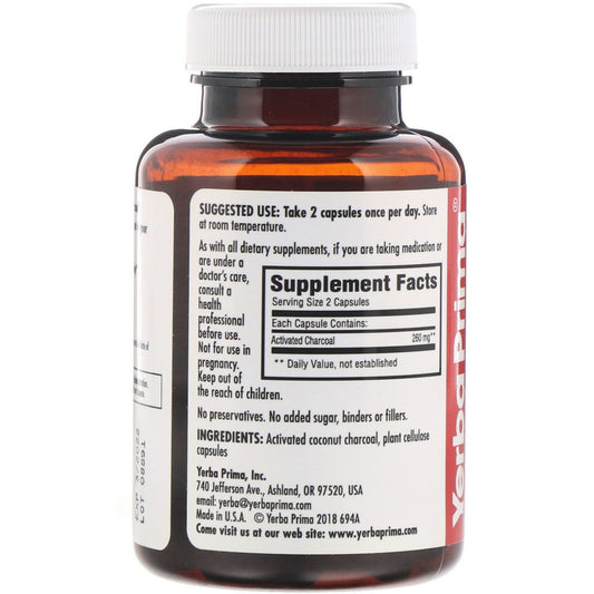 Yerba Prima, Activated Coconut Charcoal Vegetarian Capsules